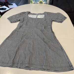 A New Day Black & White Gingham Check A Line Puff Sleeve Dress Women Size 14 NWT